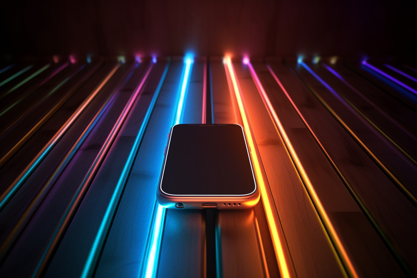 Mobiel die ligt op neon verlichtinging